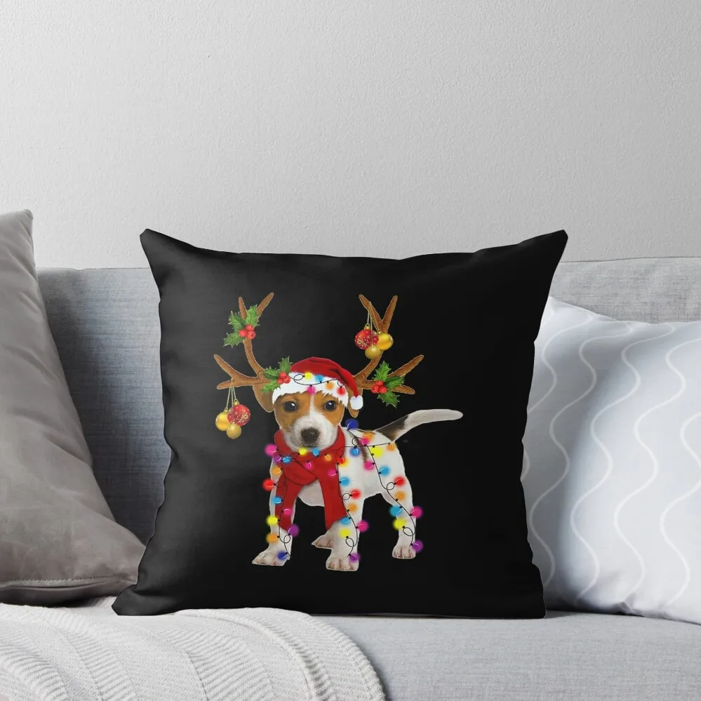 Jack russell Dog Gorgeous Reindeer Christmas Lights Tree Dog Scarf Xmas Santa Claus Throw Pillow pillows decor home pillow