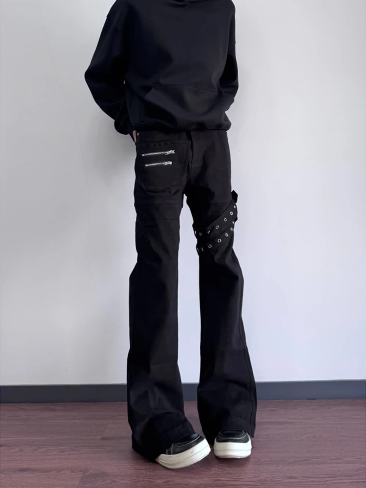 

Bla Belted Flared Jeans Men Women Slim Fit Bootcut Denim Pants High Street Sle Autumn Winter Cleanfit Workwear Trousers