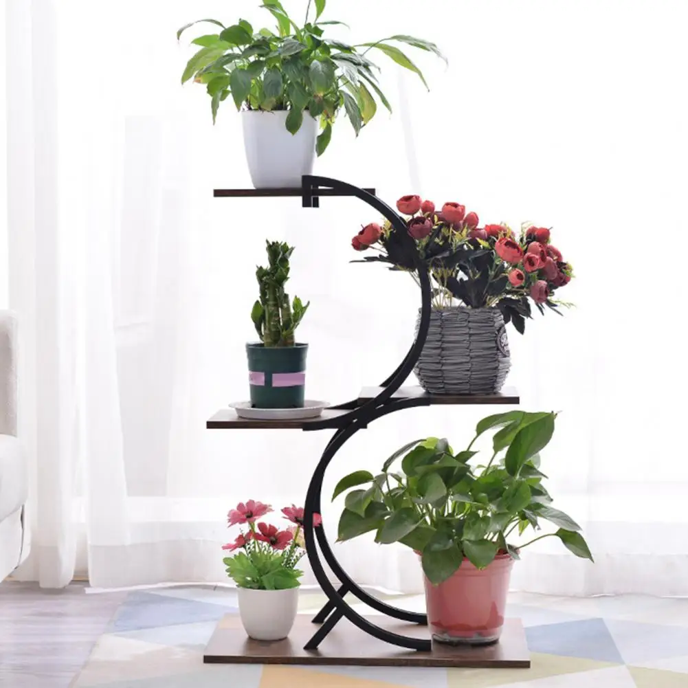 Tiered Planter Shelf Flower Pot Display Rack Strong Load-bearing Smooth Edge Burr Free Anti-Rust Coating Potted Flower Pot Holde