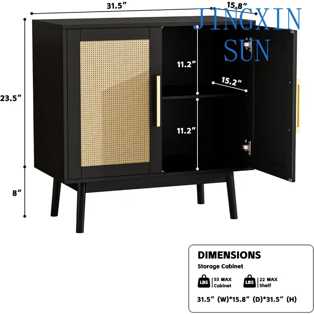 Storage Cabinet With 2 Doors, Kitchen Cabinet, Black Console Table For Living Room