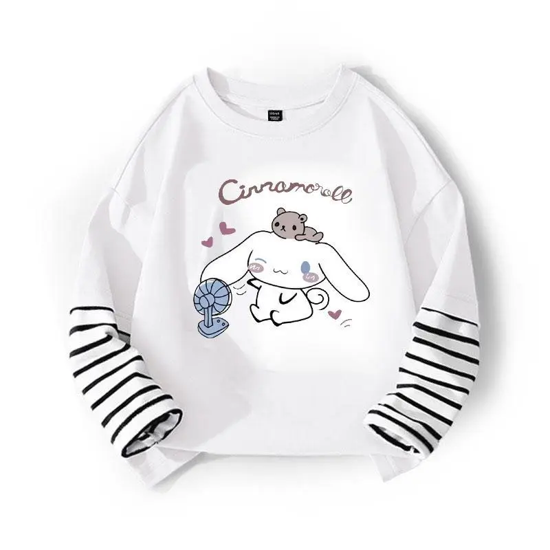الخريف طفل الفتيات 100% ملابس قطنية طفل سانريو سينامورول ملابس منقوشة بكم طويل تي شيرت الأطفال شريط المرقعة البلوز