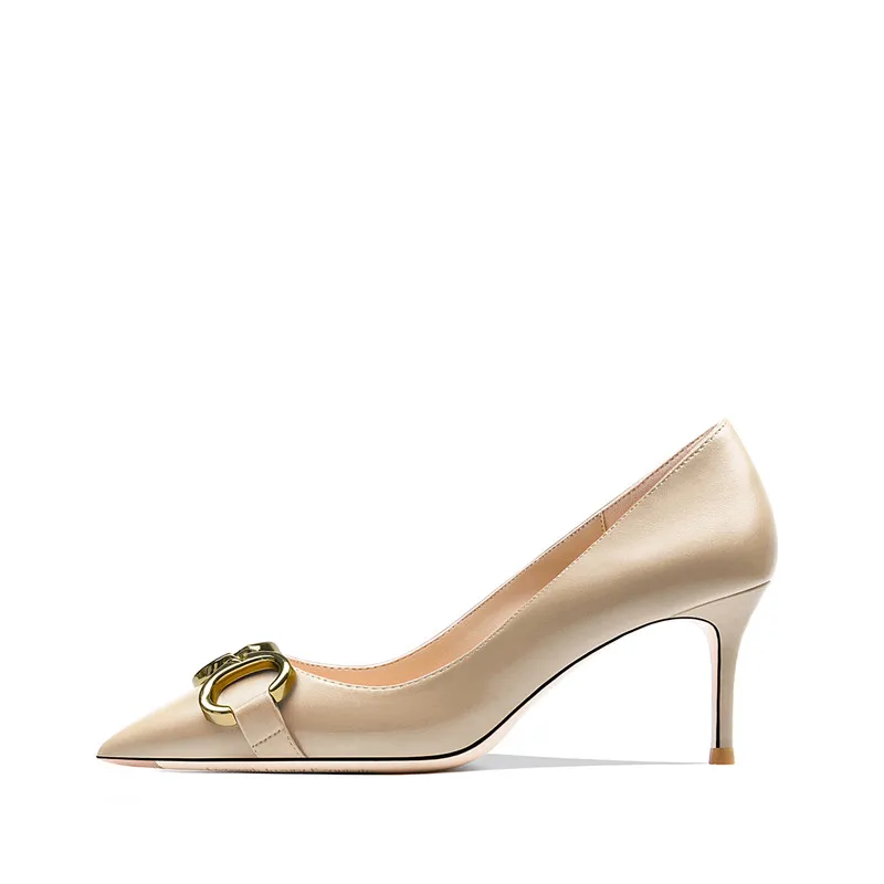 Apricot Sexy Pumps with Matte Finish Women Comfortable Elegant Single Shoes 10cm Daily High Heels with Metal Chain Spring Autumn