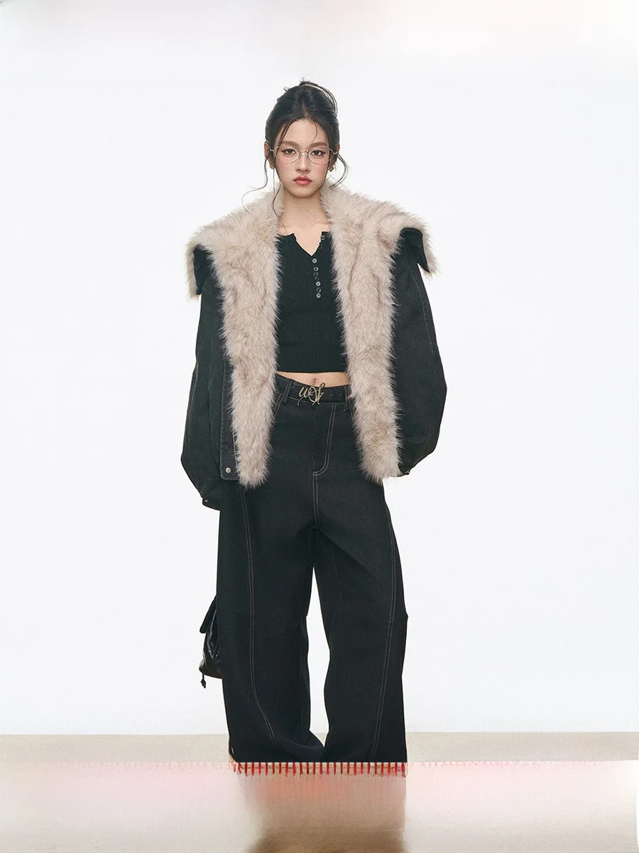 

Westayone New 92 Women's Workwear Jaet Small Size Denim Knife Pants Thiened Cotton Inner Sve V-Ne Zipper Closure