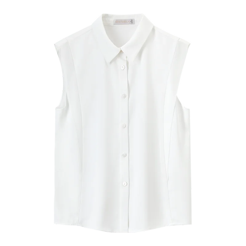 SENTUBILA Patchwork Formal Style 2025 Spring Summer Straight Sleeveless Chiffon Turn Down Collar Office Wear Blouses 152C59068