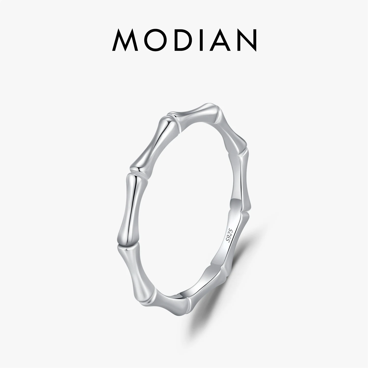 MODIAN 925 Sterling Silber Mode Einfache Polieren Bambus Joint Stapelbare Ewigkeit Band Ringe Für Frauen Edlen Schmuck