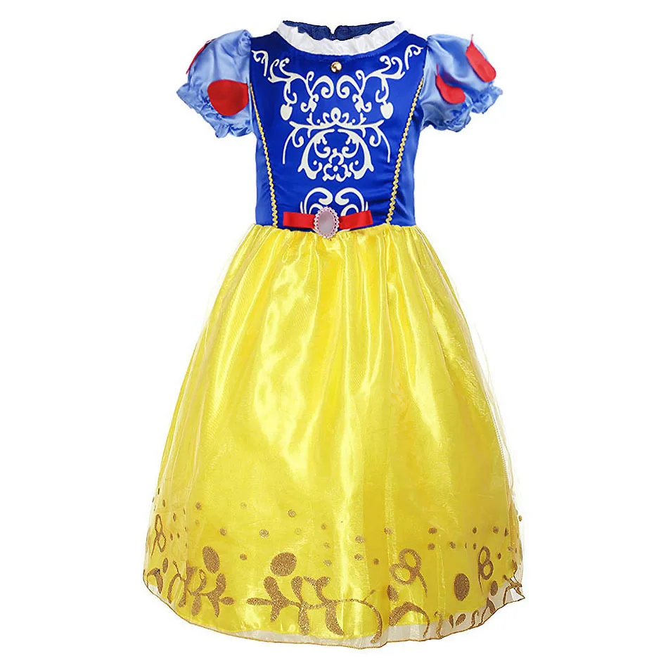 Children Snow White Long Cloak Ball Gown Little Girls Princess Metallic Sequin Pattern Layered Cosplay Dress Up with Accessories