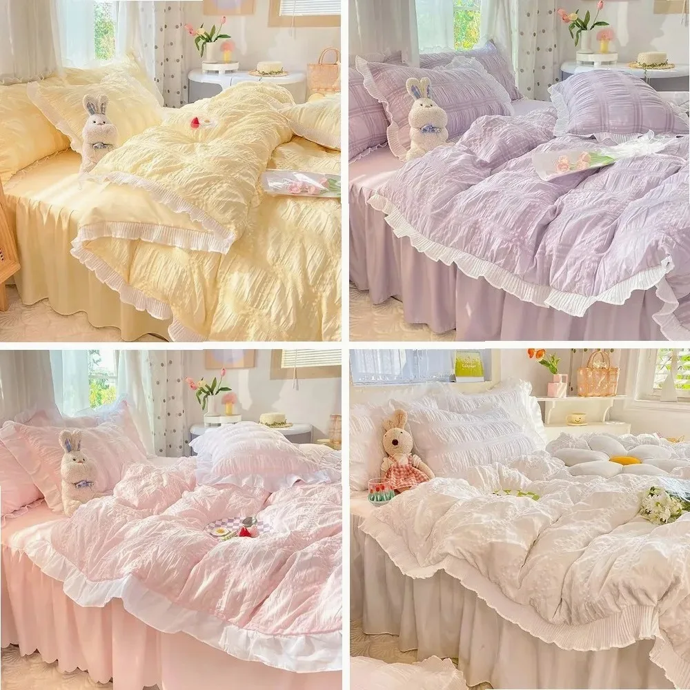 Duvet Cover Sweet Princess Comfortable Household Skin-friendly Dormitory Students Korean Fashion Breathable Textile Bedroom Ins