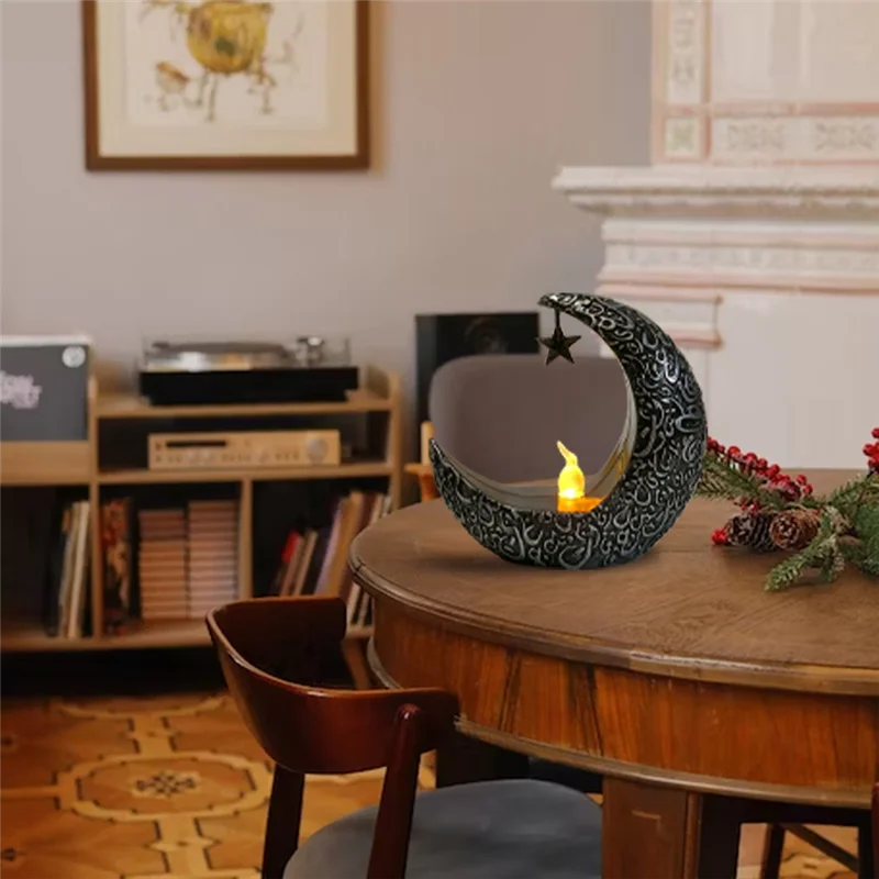 N96R 2Pcs Ramadan Decorations EID Decorations Ramadan Kareem Tabletop Ramadan Lanterns(Black+Silver) Durable Easy Install