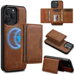 Detachable Wallet Case For iPhone 16 Pro Max 15 14 Plus For MagSafe Magnetic Leather Phone Case with Flip Card Holder Cover