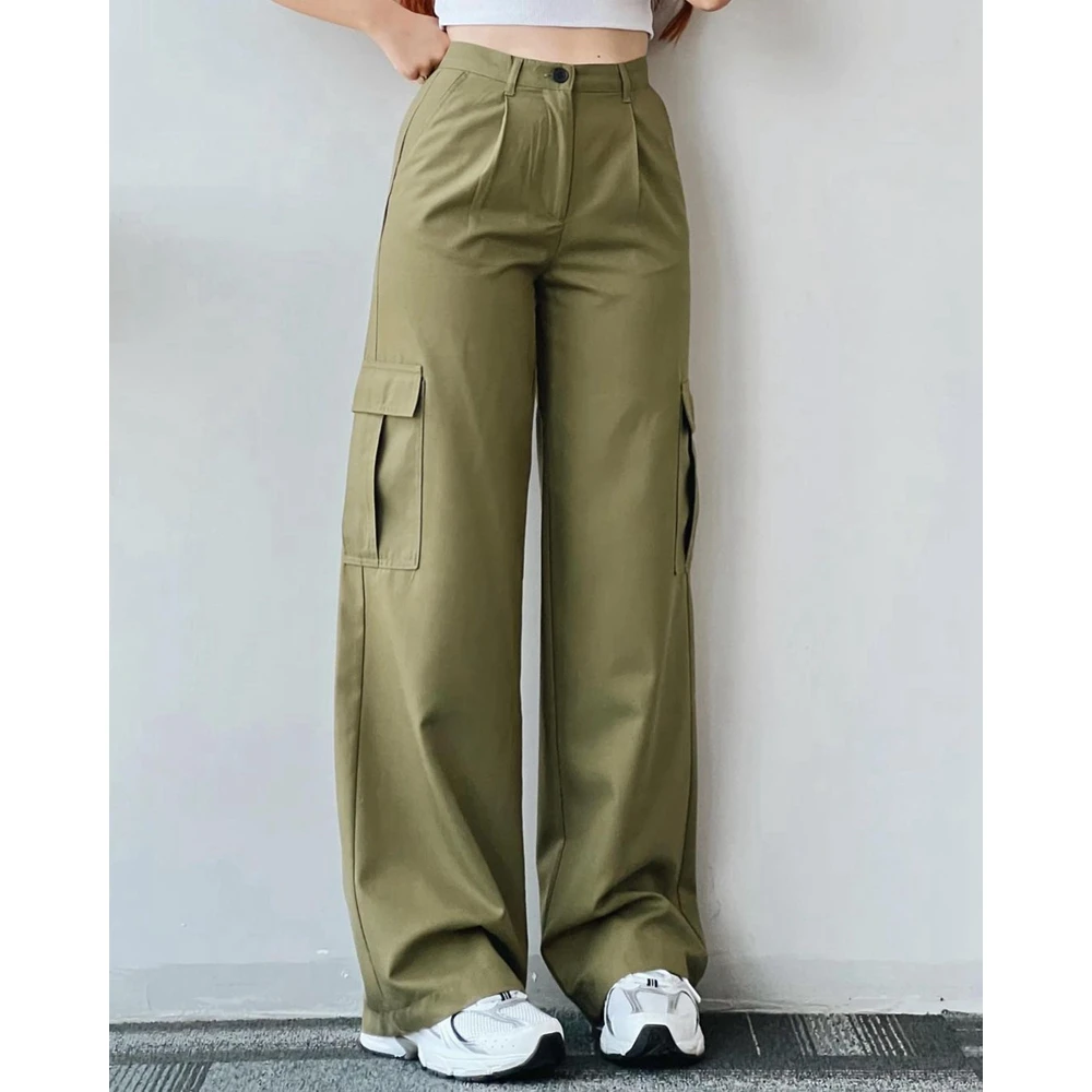 

Winter Autumn Women Pocket Design Cargo Pants Fashion Femme Straight Leg Long Trouses Lady Street wear Traf Korean Pantalones