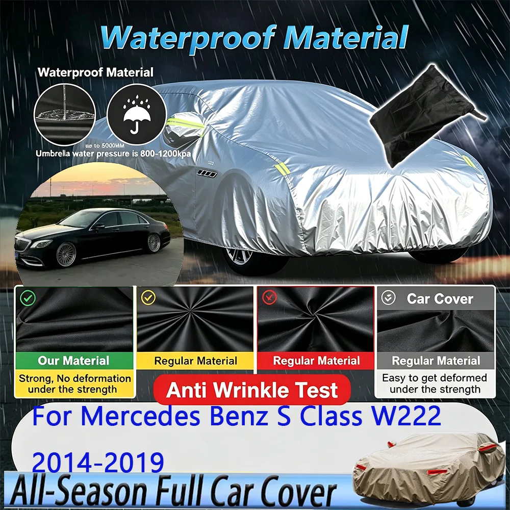 

For Mercedes Benz S Class W222 2014-2019 Full Car Cover Outdoor Protection Snow Cover Sunshade Waterproof Dustproof Exterior