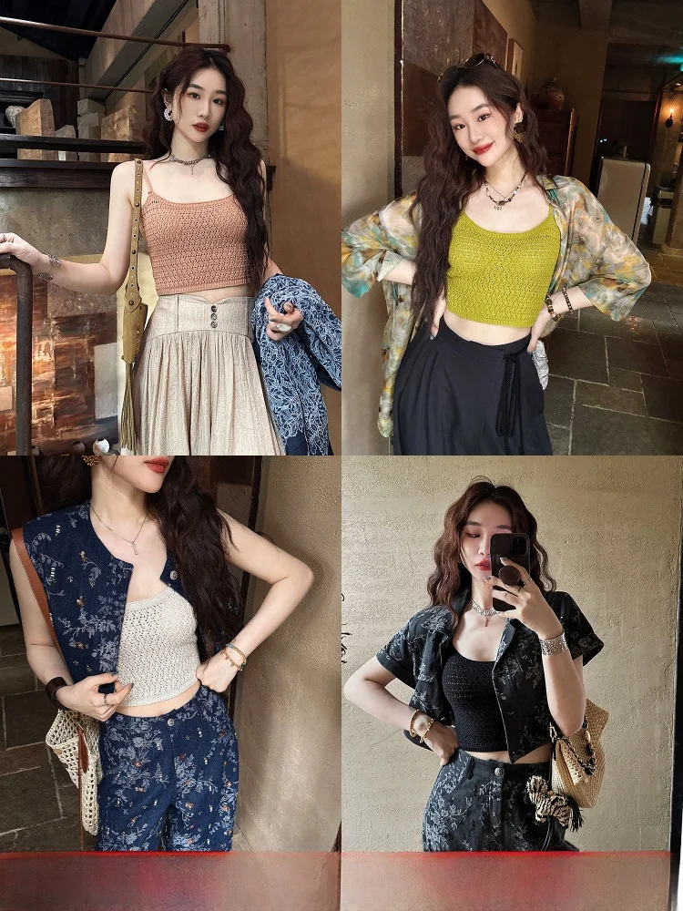 

Sanji Bla Flower Women's Linen Hollow out Svel Tank Top Trendy Outerwear Commute Sle Slim Fit Single Piece Summer 2025