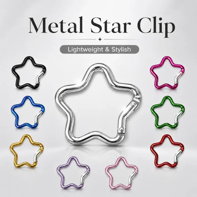 10pcs Star-shaped carabiner keychain with spring lock, perfect for backpacks, camping, and hiking, comes in various colors