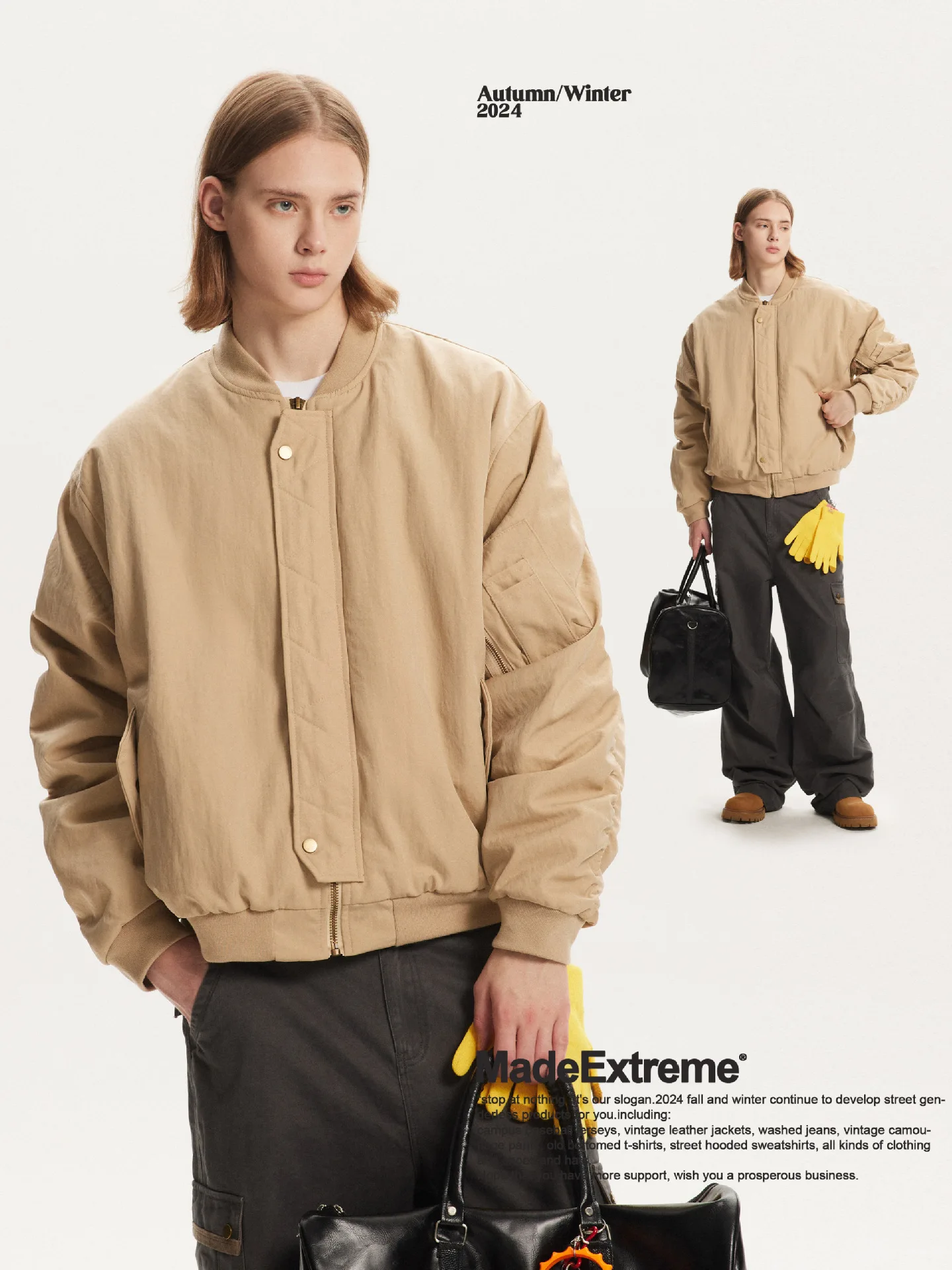 MADE EXTREME New Autumn and Winter American Retro Street Loose Flight Jacket Thickened Coat Men Winter