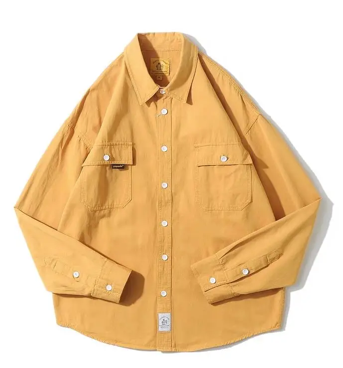 

Spring Autumn Loose Fit Long Sleeve Casual Shirt Men's Youth Style Pure Color Japanese Style Loose Shirt Outerwear Trendy