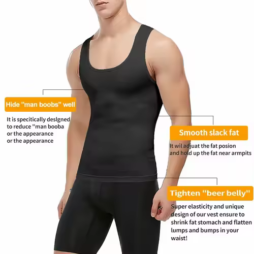 Mens Slimming Body Shaper Shapewear Abs Abdomen Compression Shirt to Hide Gynecomastia Moobs Workout Tank Tops Undershirts - Image 3