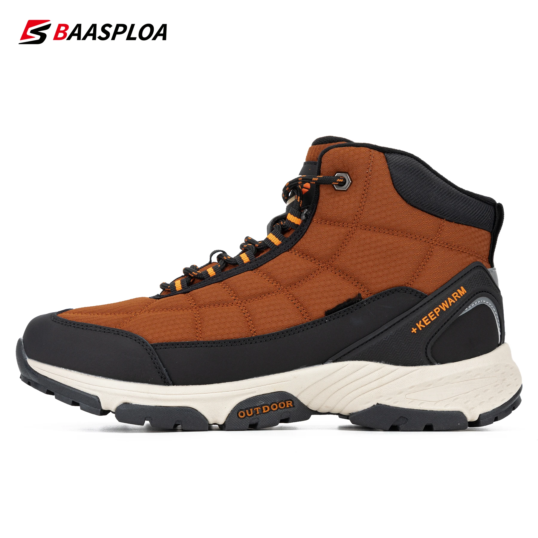 Men\'s Leather Fabric Shoes Waterproof Outdoor Travel Hiking Warm Winter Sneakers Casual Boot Baasploa 2021 New Arrival