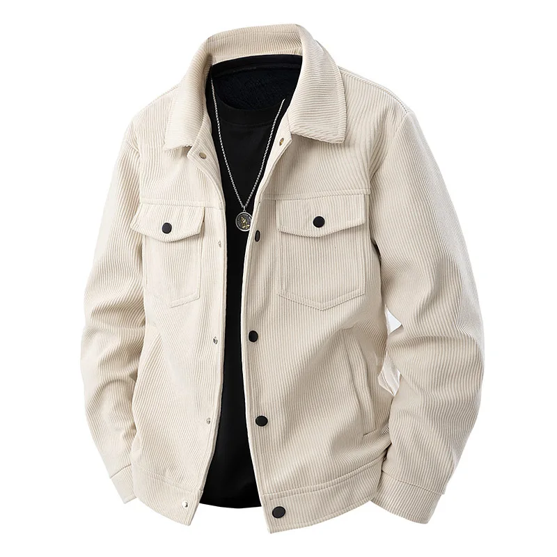 

New Spring Autumn Men Corduroy Casual Jackets Lapel Coats Man Multiple Pockets Cargo Jackets Male Loose Tooling Coats Size 5XL