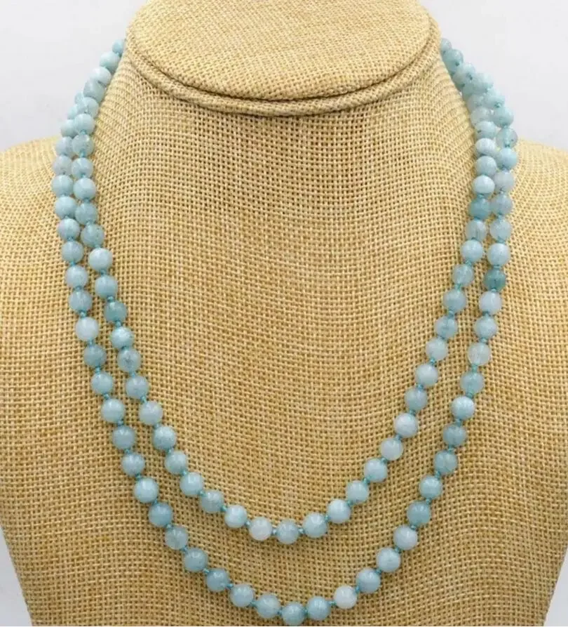 

Fine jewelry Beautiful Charming 6MM Brazilian aquamarine gems round beads necklace 32"AAA
