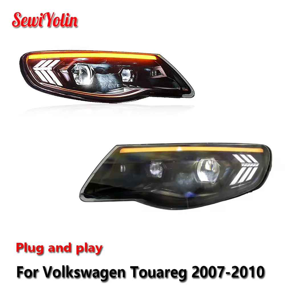 

Sewiyolin автомобильные светодиодные фары в сборе для Volkswagen Touareg 2007-2010, противотуманные фары DRL, стоп-сигнал поворота, лампа Plug and Play