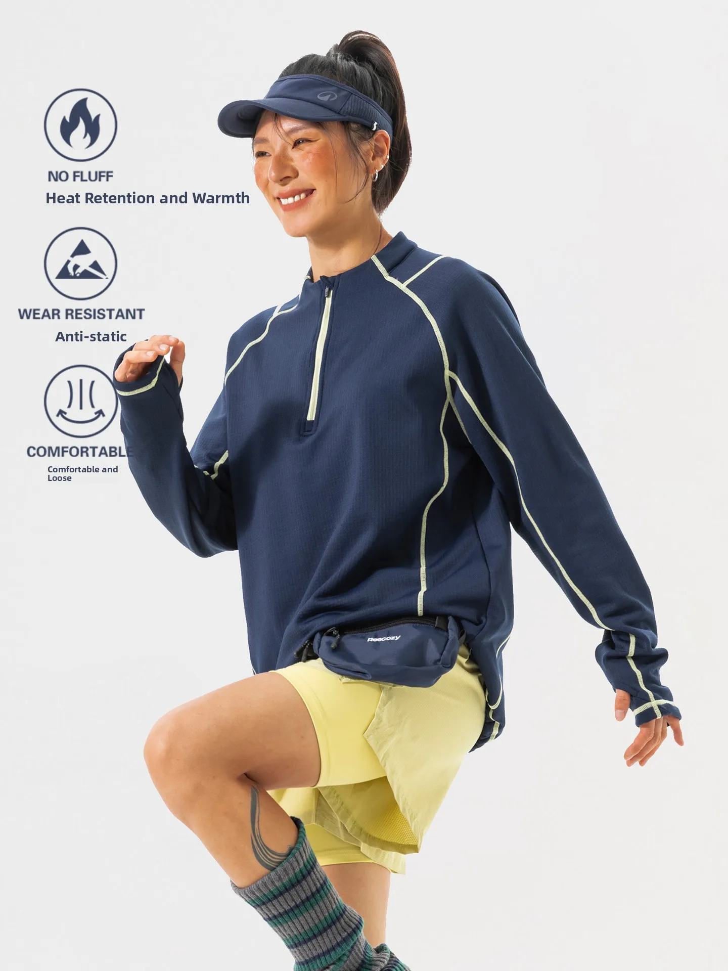 

Утепленная футболка с длинным рукавом и воротником на молнии для активного отдыха, из полиэфирного волокна, антистатическая, теплосберегающая, повседневная одежда