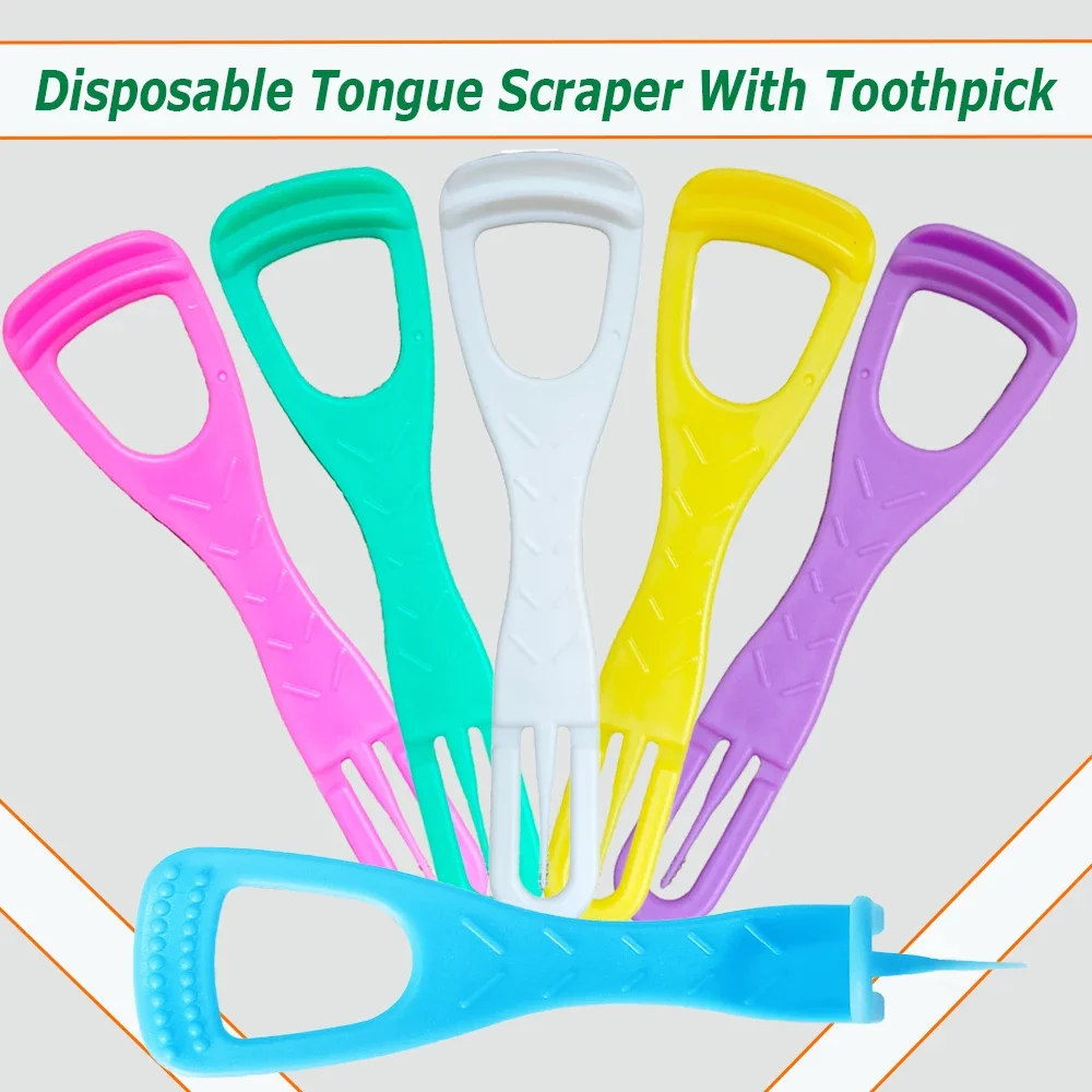 200 Pcs Tongue Scraper With Dental Picks Disposable Plastic Double Side Tongue Cleaning Travel Oral Care Hygiene BPA Free