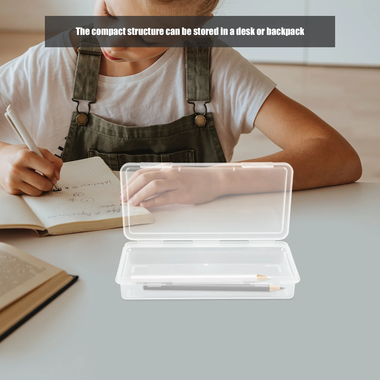 

6pcs Clear Plastic Pencil Box Large Capacity Stackable Pen Storage Container Pencil Organizer For School Office Art Supplies