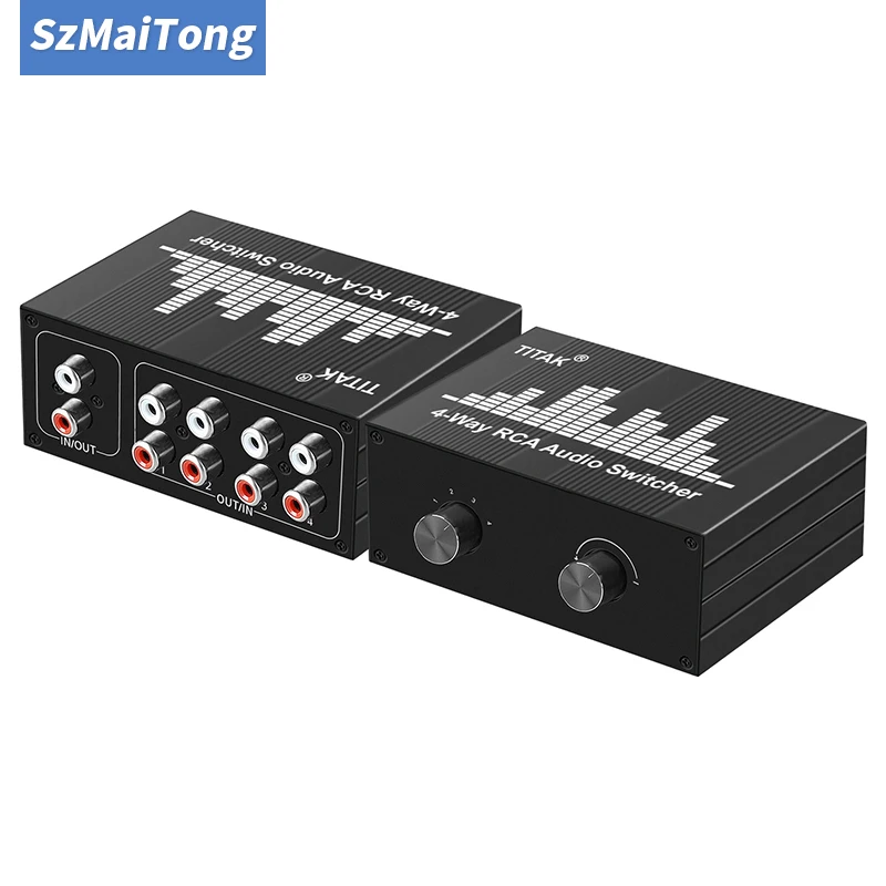 4-Way Bi-Directional RCA Stereo Sound Switch 1-in-4-out 4-in-1-out L/R Channel Selector for Home Theater AMP
