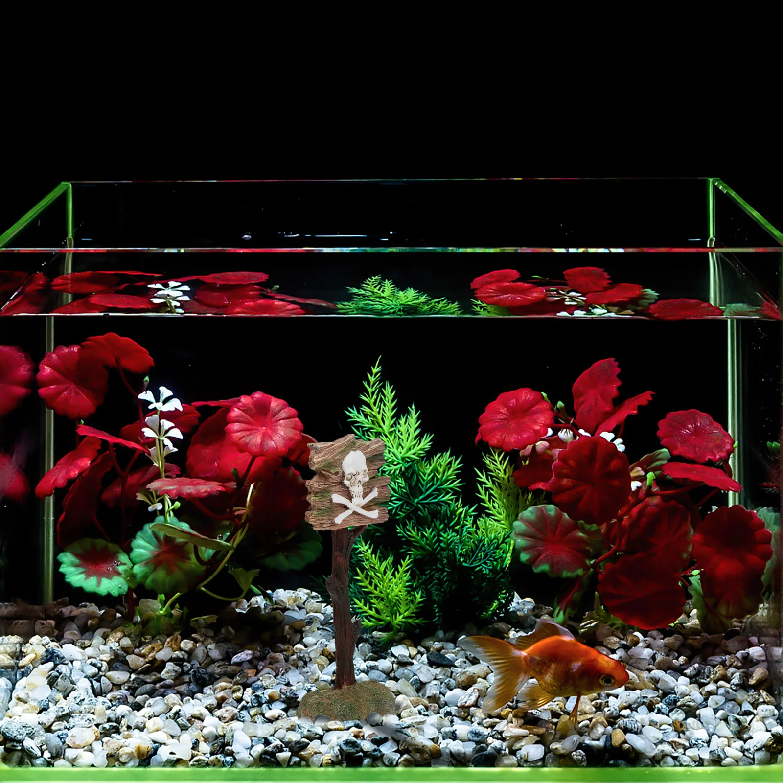 

Skull Shape Resin Aquarium Ornament Fish Tank Decor Caution Sign Design Creative Fish Landscape Accessories Pet Supplies