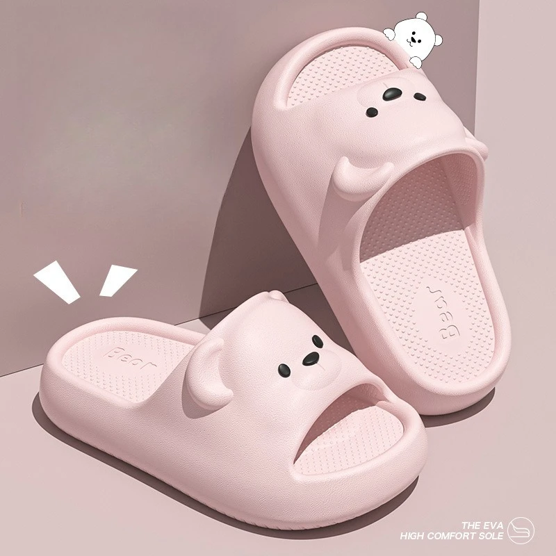 لطيف الكرتون الدب شبشب منزل للنساء 2025 جديد خفيفة الوزن لينة إيفا الشرائح امرأة الراحة المنزل الحمام عدم الانزلاق النعال