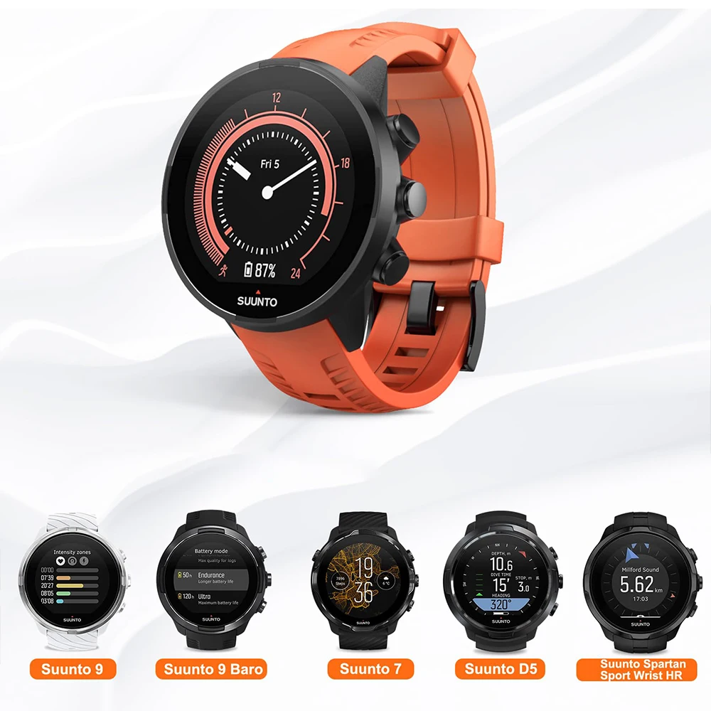 حزام ساعة من السيليكون لـ Suunto 9/Suunto 9 Baro، لـ Suunto Spartan Sport Wrist HR/Baro Relacement Band للرجال والنساء