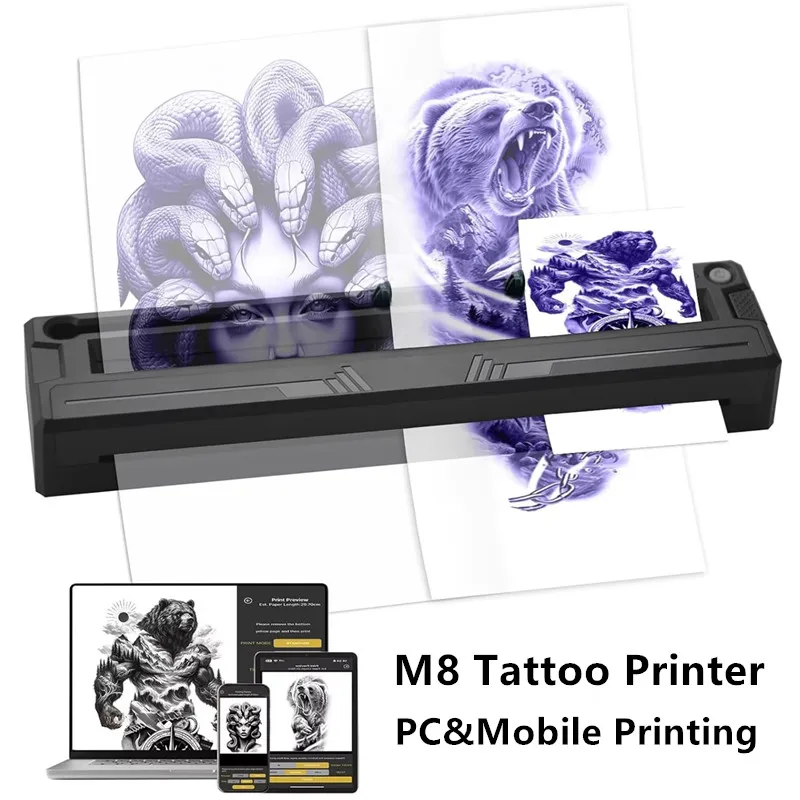 Imprimante de tatouage sans fil pour débutant et tatoueur, avec 10 pochoirs de tatouage Bluetooth en papier, Compatible avec tablette/Smartphone