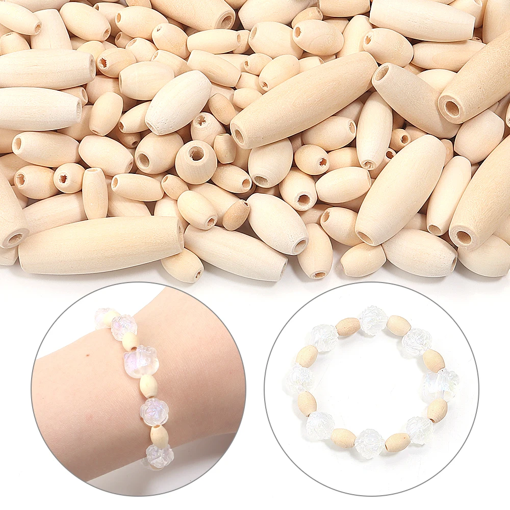 20-200pcs/lot Multisize Natural Wooden Beads Olive Shape Puzzle Prayer Long Spacer Wood Beads For DIY Handmade Bracelet Necklace image 3