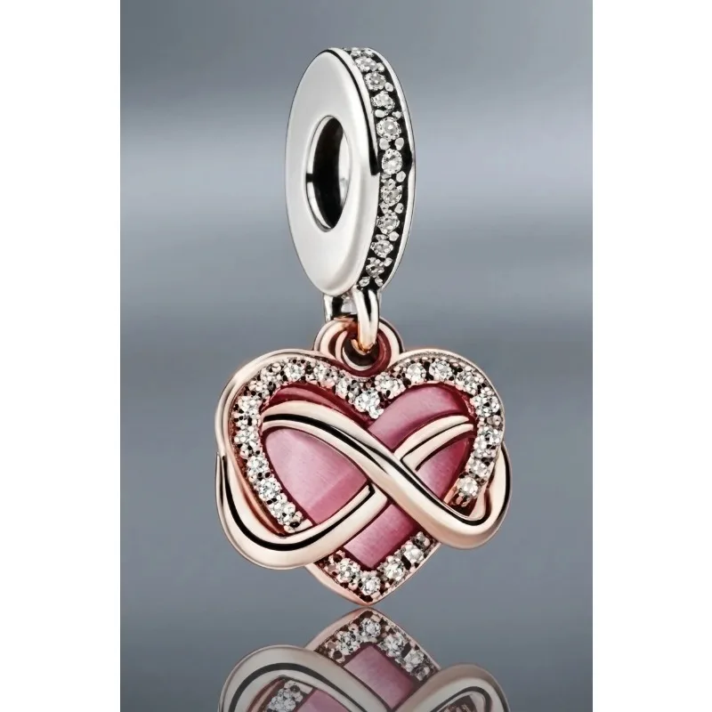Multiple options available; Heart-shaped zircon-set silver-plated copper bracelet pendant beads
