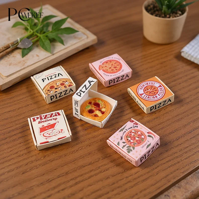 6 Stück Puppenhaus Miniatur Pizza oder Verpackung Box Modell Küche Essen Dekor Spielzeug Puppenhaus Zubehör