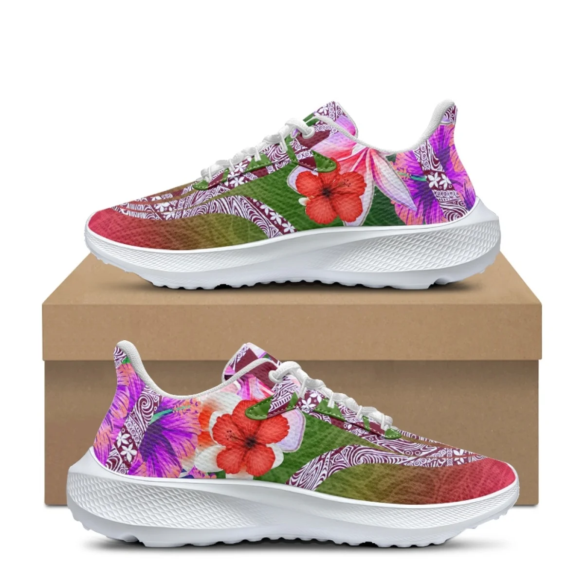 

Polynesian Style Hibiscus Flower Print Casual Flats for Ladies Summer Autumn Outdoor Sneakers Comfort Breathable Running Shoes