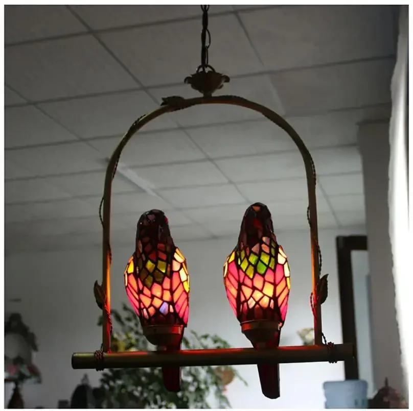 Double head parrot Pendant Lamp North American Style Bar Cafe decorative walkway iron retro Chandelier