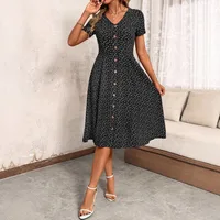 NOVEDAD DE VERANO 2021, vestido de lunares a la moda para mujer, vestido Sexy con cuello en V y botones, faldas con estampado Floral de manga corta, ropa Y2k