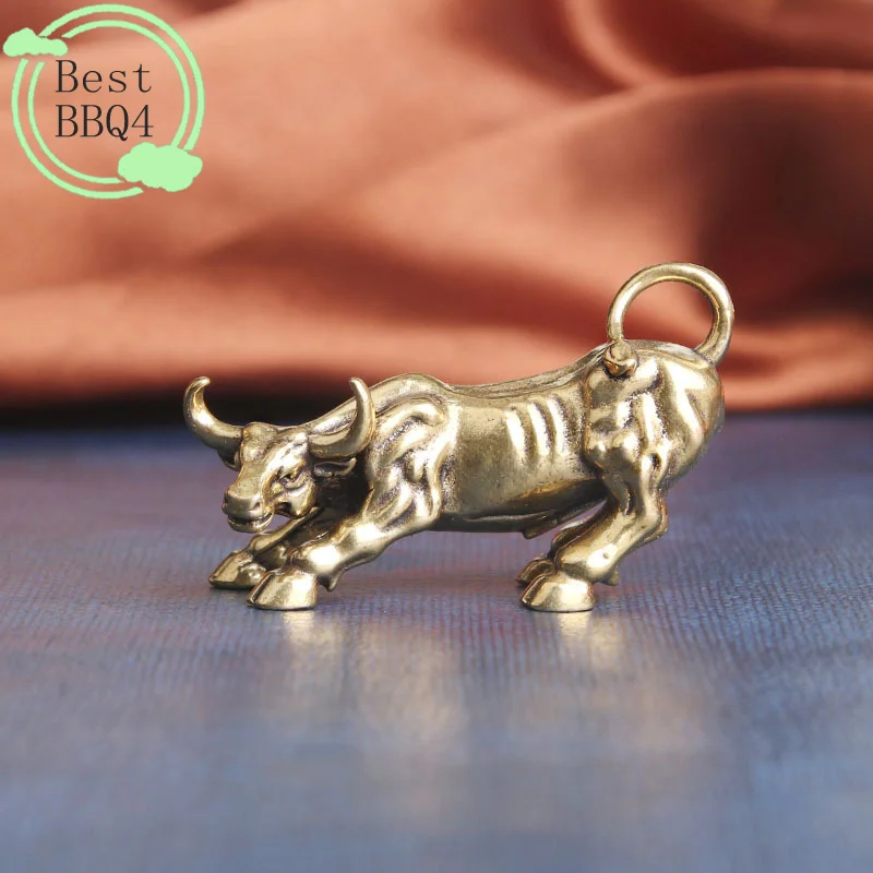 

(BBQ4)Brass Bull Wall Street Cattle Sculpture Copper Cow Statue Mascot Exquisite Craft Ornament Office Business Gift
