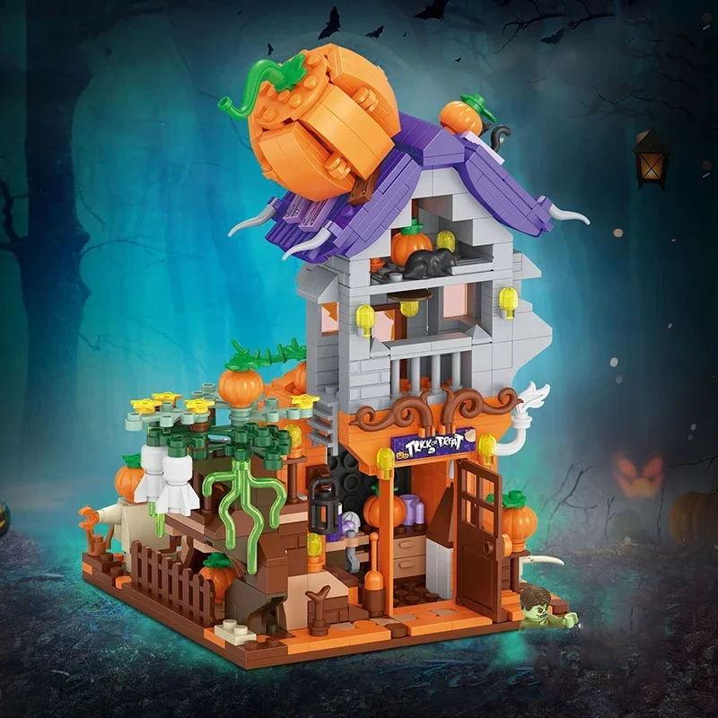 Cartoon Pumpkin House Model Building Blocks DIY Halloween Cute Gift Children's Educational Toy Home Decoration