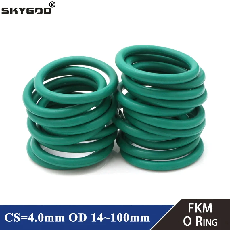 10pcs FKM O Ring CS 4mm OD 14 ~ 100mm Sealing Gasket Insulation Oil High Temperature Resistance Fluorine Rubber O Ring Green