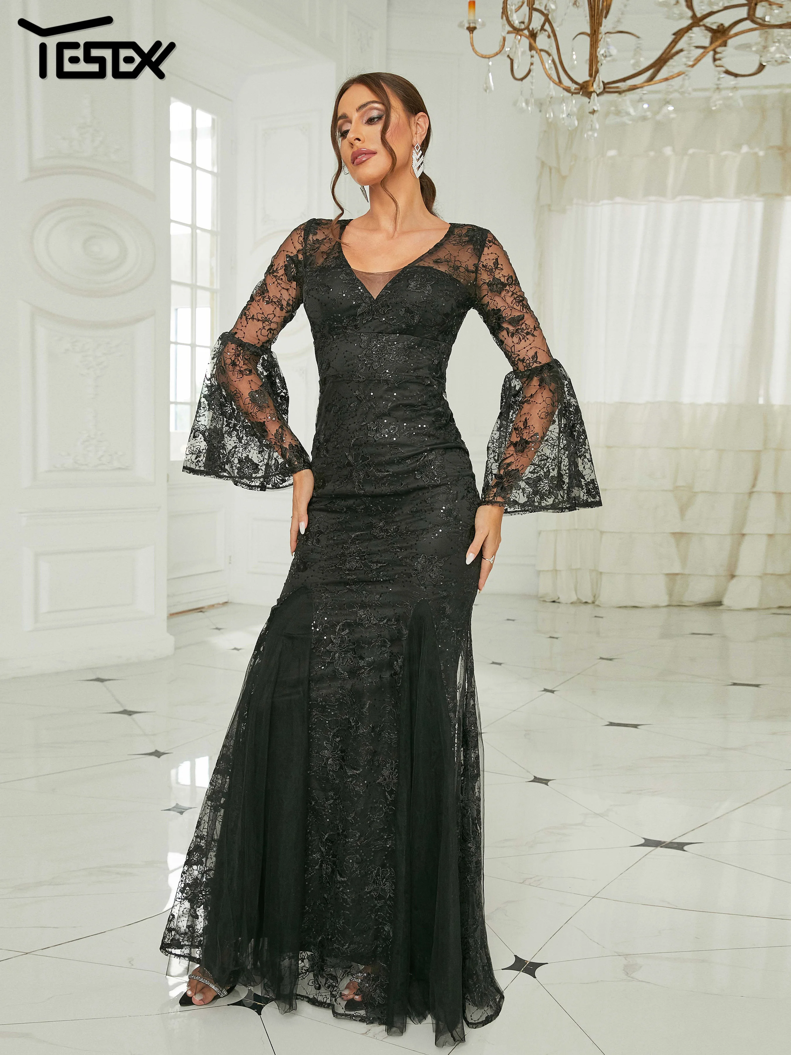 

Yesexy Summer Dress Women 2023 Trend Lace Embroidered Black Formal Mermaid Evening Luxury Dress