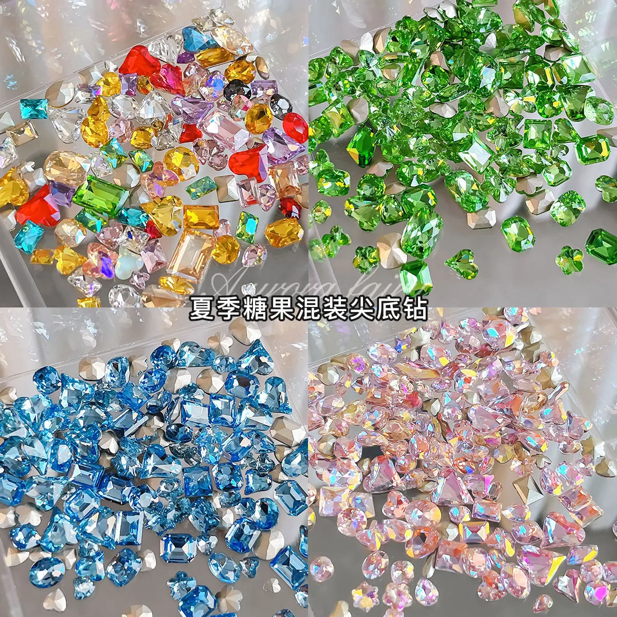 30PCS Mixed Shape Ice Candy Nail Art Rhinestones Decorations 3D Pointed Bottom Colorful Crystal Gems for Sparkling Manicure Kits