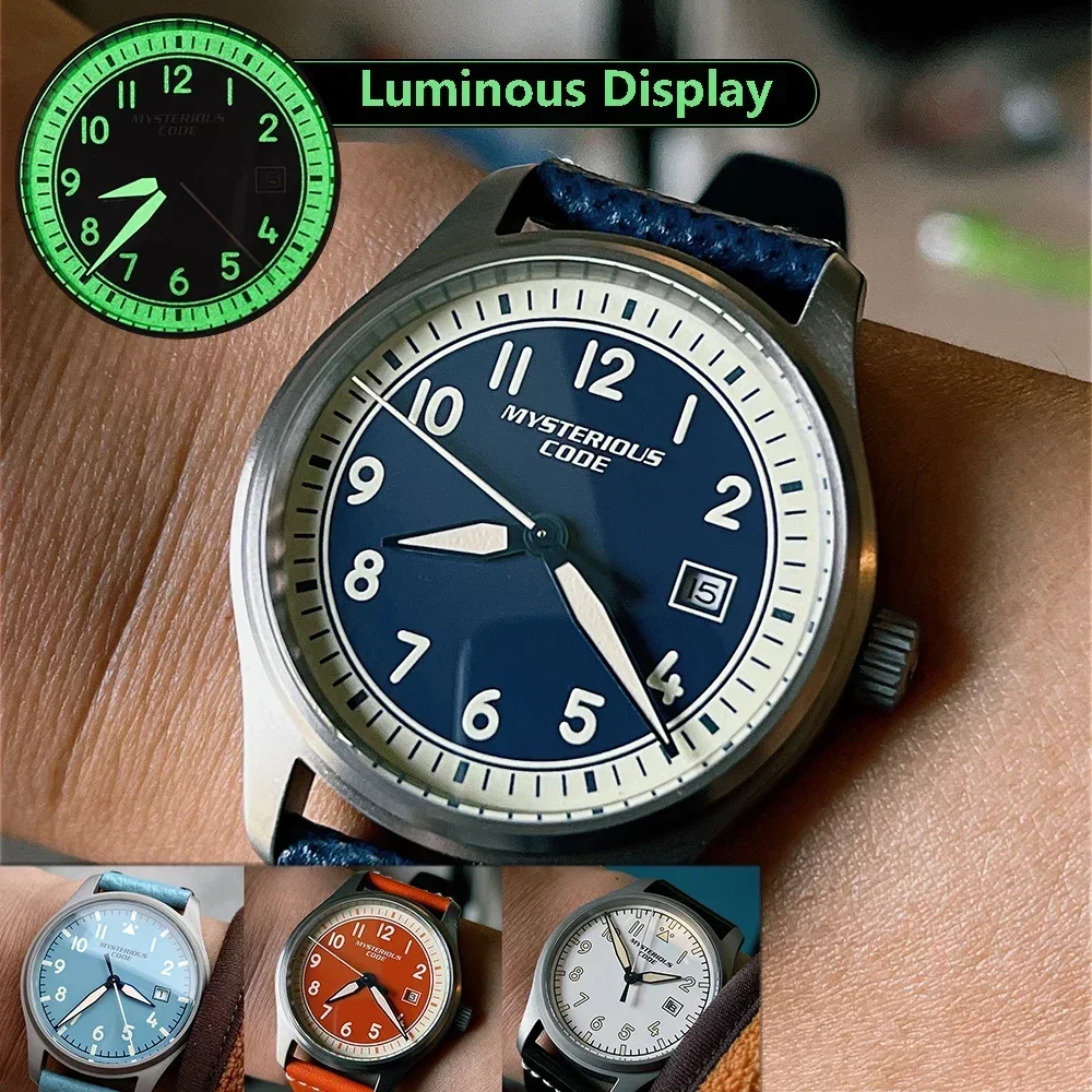 

Fashion Casual 40mm Mysterious Code Titanium Alloy Pilot Automatic Mechanical Movement Luminous Calendar Sapphire Men's Watches