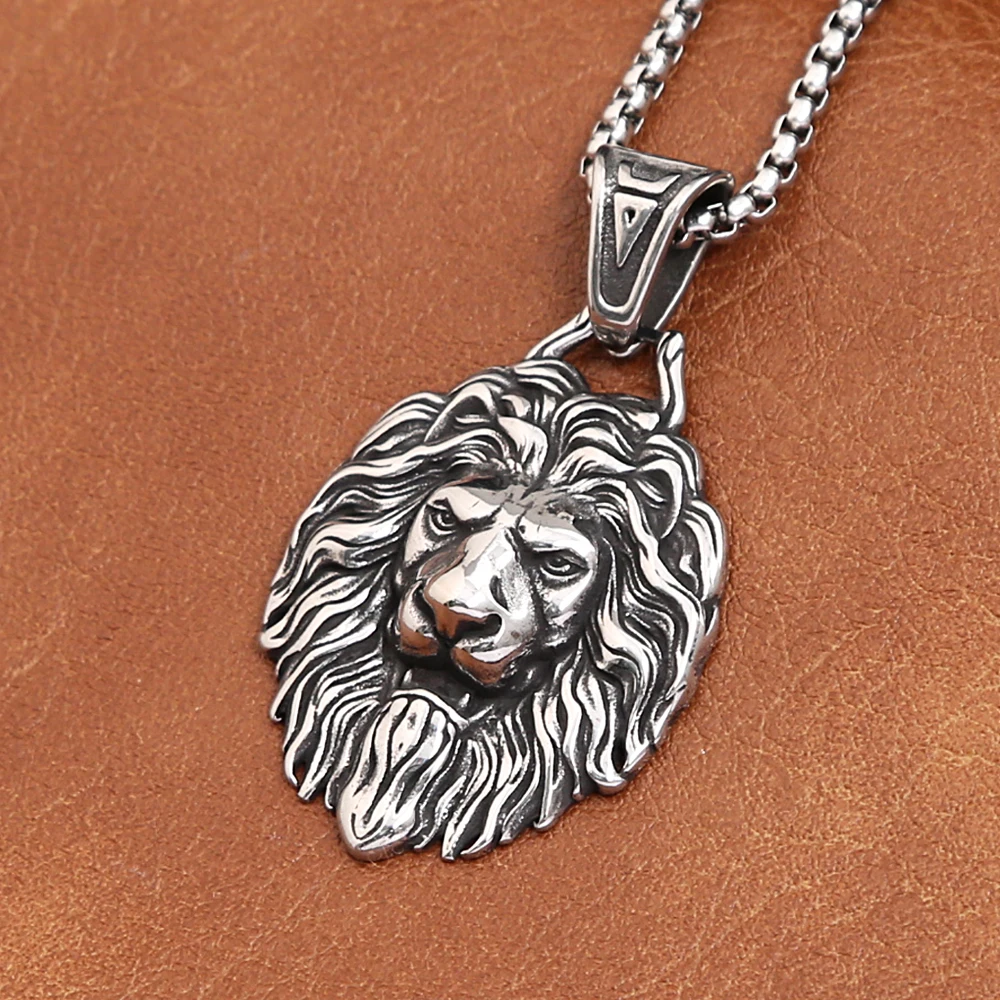 Punk Vintage Lion Head Pendant Necklace For Men Boys Gothic 316L Stainless Steel Animal Necklaces Fashion Jewelry Gift Wholesale