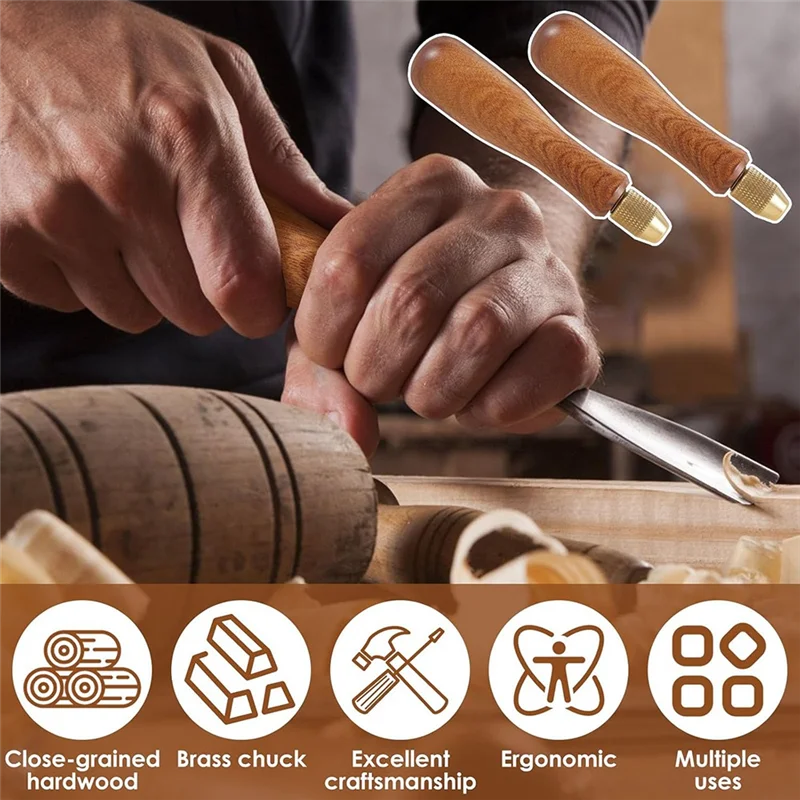 

WORTHOWN-2Pcs Wood File Handle Hand Drill File Handle With Brass Collet Chuck Wooden Handle For Hand Drill File Handle