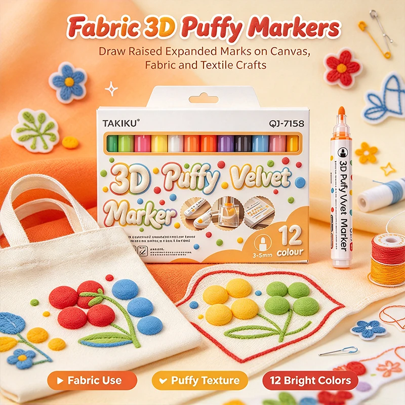 8/12 Colors of 3D Plush Markers That Become Fluffy When Heated, Bring Your Ideas to Life, Suitable for Cloth Shoes, Bags, Fabrics and Other Materials