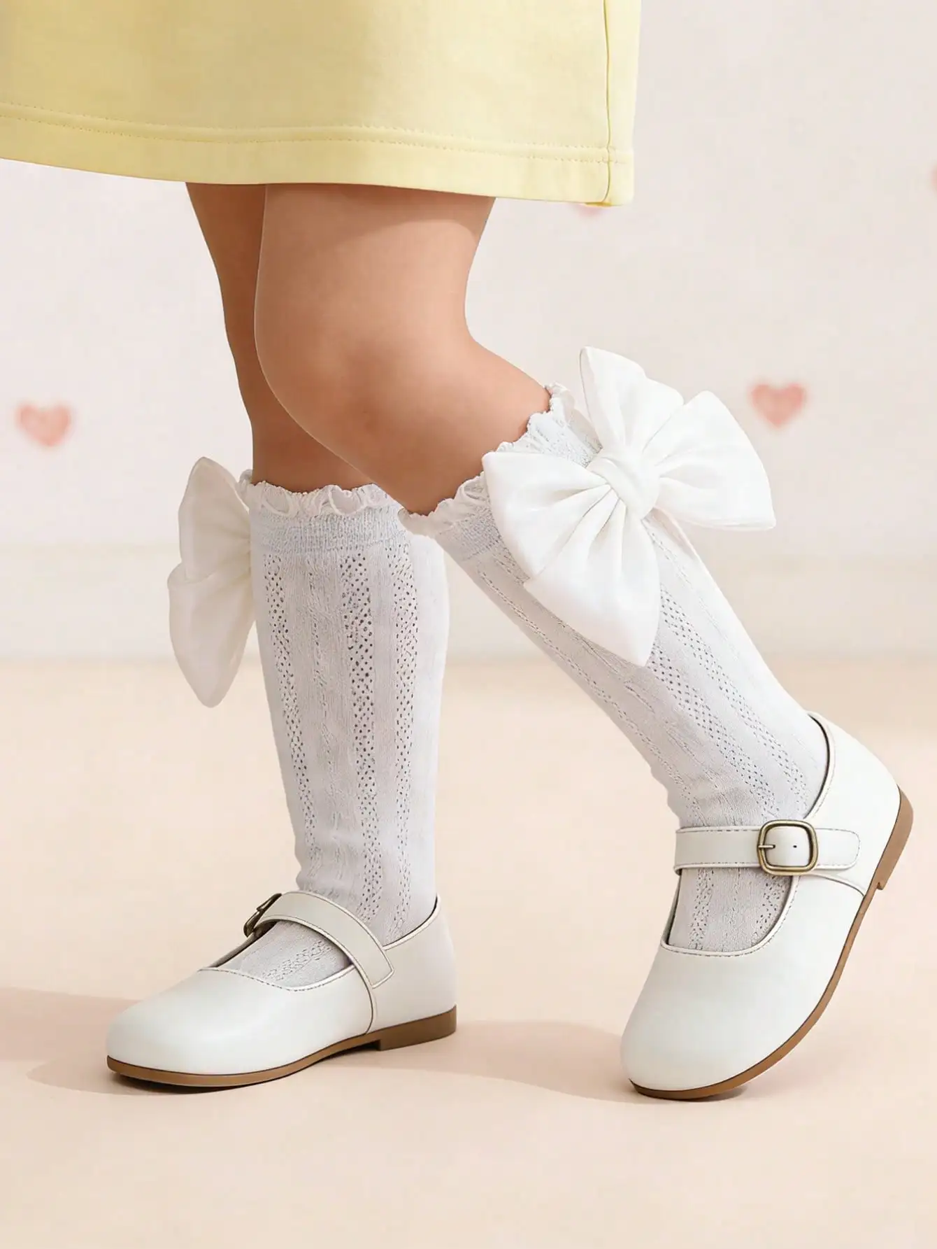 2er-Pack Kniestrümpfe mit großer Schleife für Kleinkinder, 3–8 Jahre, leichte, atmungsaktive Netzsocken für Prinzessinnenkleider, Partys und den Alltag