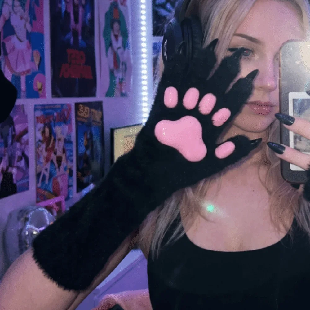 New Long Cat Claw Gloves Furry Silicone Paw Pads Animal Claw Hand Gloves Costume Accessories Cute Plush Gloves Halloween