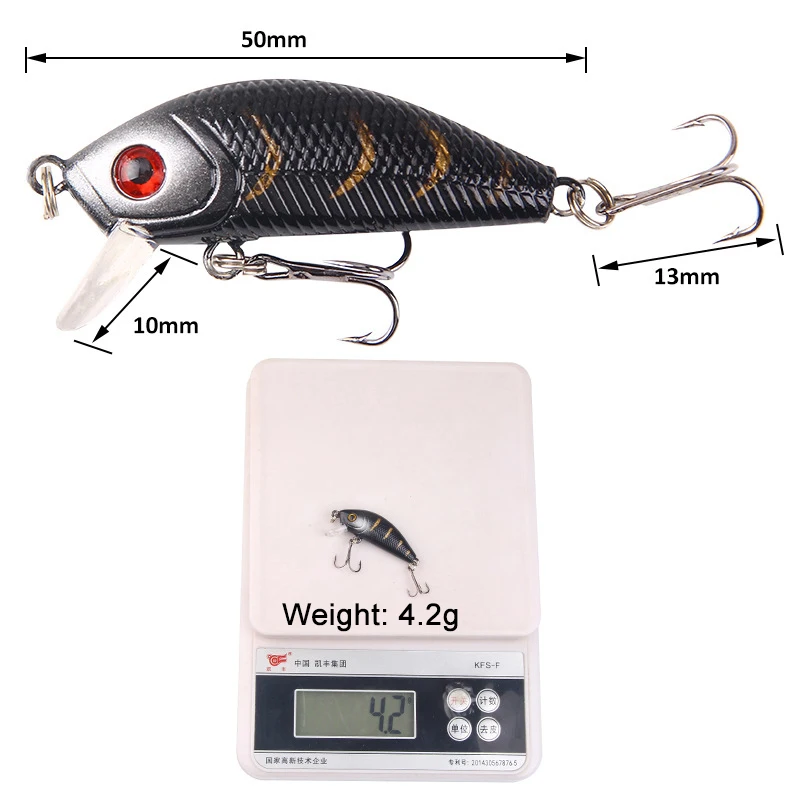 Señuelo de Pesca de manivela Minnow, cebo duro flotante, 5cm, 4,2g, ABS, Artificial, Wobbler, Crankbait, carpa, perca, aparejos de Pesca, 1 unidad